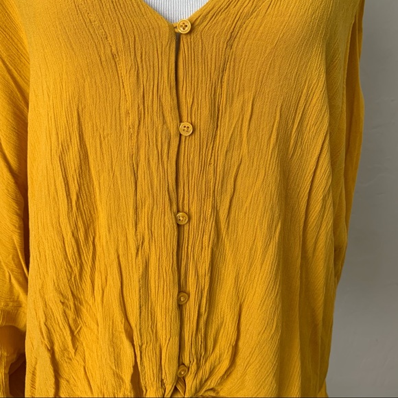 Express Large Mustard long sleeve front tie blouse - Picture 4 of 5